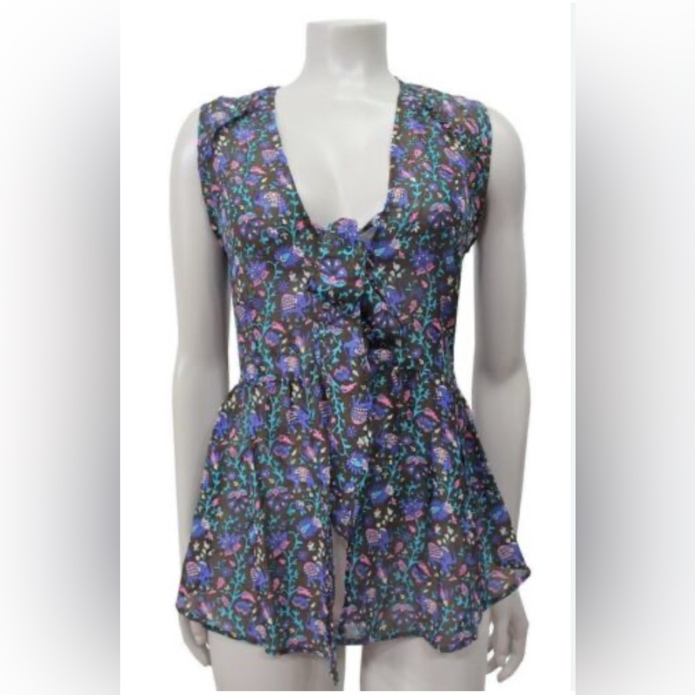 Vintage Nicole Richie Winter Kate Silk Sleeveless Floral Blouse Size M